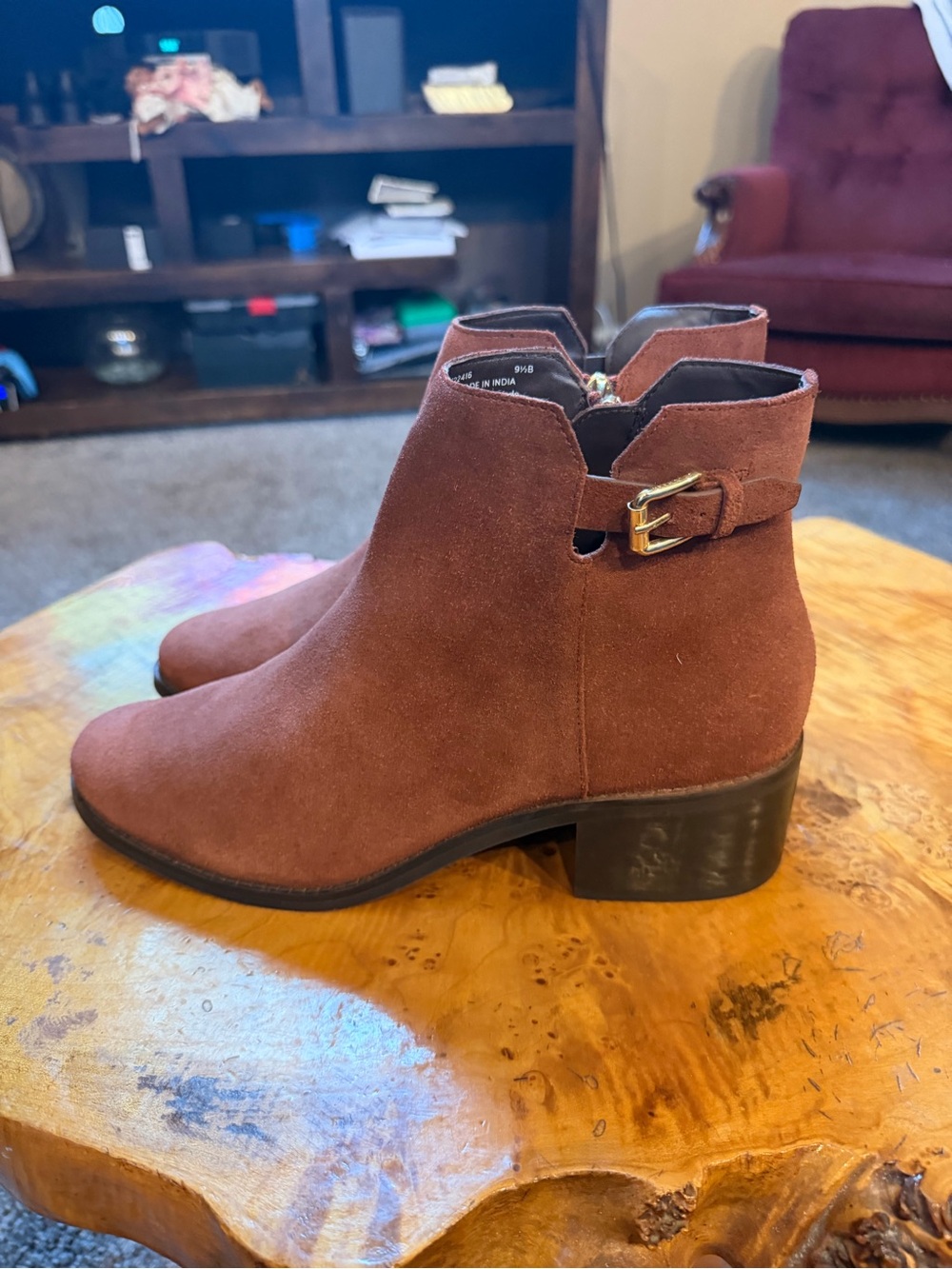 Cole Haan Haidyn Scotch Suede Leather Block Heel Ankle Boots Booties Sz 9 1/2b.